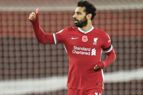 O Μοχάμεντ Σαλάχ πανηγυρίζει γκολ του με την Λίβερπουλ κόντρα στην Γουέστ Χαμ για την Premier League