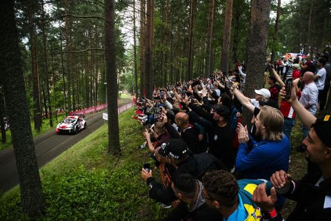 Kalle Rovanperä (FIN) Jonne Halttunen (FIN) Of team TOYOTA GAZOO RACING WRT are seen performing during the World Rally Championship Finland in Jyväskylä, Finland on August 3, 2023 // Jaanus Ree / Red Bull Content Pool // SI202308030481 // Usage for editorial use only // 