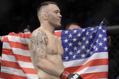 Colby Covington beore a welterweight mixed martial arts bout against Robbie Lawler at UFC Fight Night Saturday, Aug. 3, 2019, in Newark, N.J. Covington won the bout. (AP Photo/Frank Franklin II)