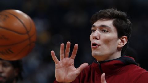 Cleveland Cavaliers forward Cedi Osman (16) in the first half of an NBA basketball game Wednesday, March 7, 2018, in Denver. (AP Photo/David Zalubowski)