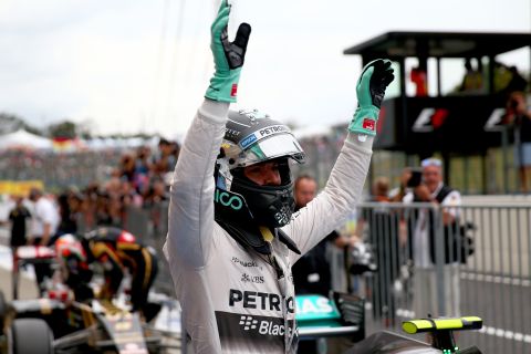 SUZUKA, JAPAN - SEPTEMBER 26:  Nico Rosberg of Germany and Mercedes GP celebrates in Parc Ferme after claiming pole position during qualifying for the Formula One Grand Prix of Japan at Suzuka Circuit on September 26, 2015 in Suzuka.  (Photo by Dan Istitene/Getty Images)