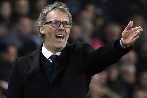 FILE - In this March 20, 2016 file photo, PSG headcoach Laurent Blanc gestures during his French League One soccer match against Monaco, at the Parc des Princes stadium, in Paris. Paris Saint-Germain says Monday June 27, 2016  it has parted company with coach Laurent Blanc. PSG made his departure official in a statement. It said talks led to an agreement, signed Monday, that preserves the interests of both Blanc and the club. (AP Photo/Thibault Camus)