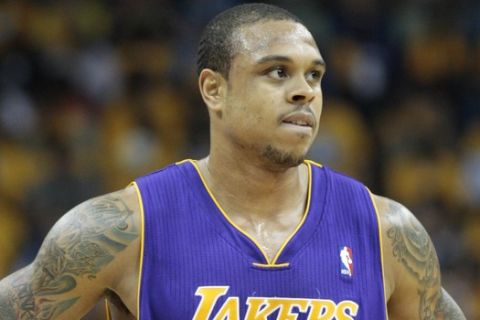 Los Angeles Lakers point guard Shannon Brown (12)during Game 3 of a first-round NBA basketball playoff game in New Orleans, Friday, April 22, 2011.  The Lakers defeated the Hornets 100-86. (AP Photo/Bill Haber)