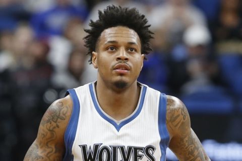 Minnesota Timberwolves' Brandon Rush plays against the San Antonio Spurs during the first half of an NBA basketball game Tuesday, March 21, 2017, in Minneapolis. (AP Photo/Jim Mone)