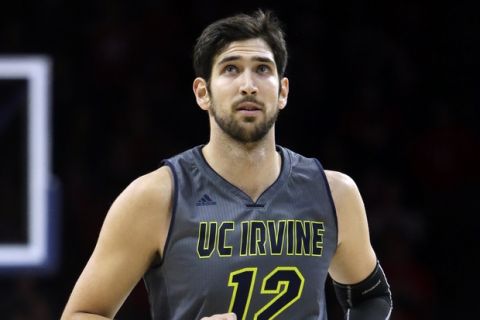 UC Irvine center Ioannis Dimakopoulos (12) during the first half of an NCAA college basketball game against Arizona, Tuesday, Dec. 6, 2016, in Tucson, Ariz. (AP Photo/Rick Scuteri)                    