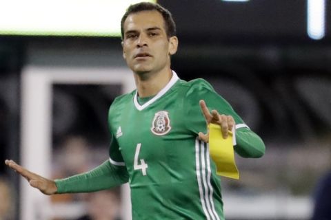 Mexico's Rafael Marquez enters the game on a substitution against Ireland during the second half of an international soccer friendly match, Thursday, June 1, 2017, at MetLife Stadium in East Rutherford, N.J. (AP Photo/Julio Cortez)