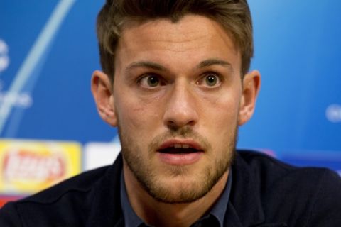 FILE - In this April 9, 2019, file photo, Juventus' Daniele Rugani answers questions during a press conference at the Johan Cruyff ArenA in Amsterdam, Netherlands. Italian soccer club Juventus announced on Wednesday, March 11, 2020, that defender Daniele Rugani has tested positive for new coronavirus. Rugani, who is also an Italy international, is the first player in Italys top soccer division to test positive but Juventus stressed that the 25-year-old has no symptoms.  (AP Photo/Peter Dejong, File)