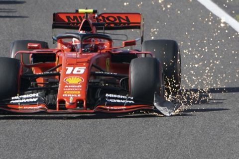 Ferrari driver Charles Leclerc of Monaco steers his car during the Japanese Formula One Grand Prix at Suzuka Circuit in Suzuka, central Japan, Sunday, Oct. 13, 2019. (AP Photo/Toru Hanai)