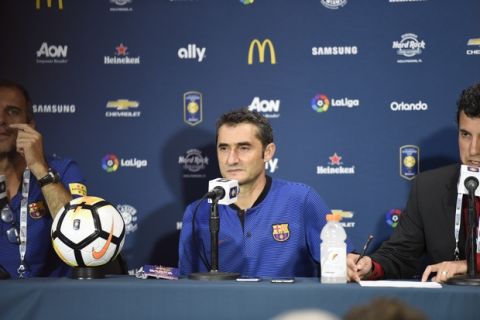 IMAGE DISTRIBUTED FOR INTERNATIONAL CHAMPIONS CUP - FC Barcelona's Coach Ernesto Valverde during the press conference on Saturday, July 29, 2017, in Miami. (Doug Murray/AP Images for International Champions Cup)