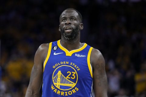 Golden State Warriors forward Draymond Green stands on the court during the second half of Game 6 of a first-round NBA basketball playoff series against the Sacramento Kings in San Francisco, Friday, April 28, 2023. (AP Photo/Godofredo A. Vásquez)