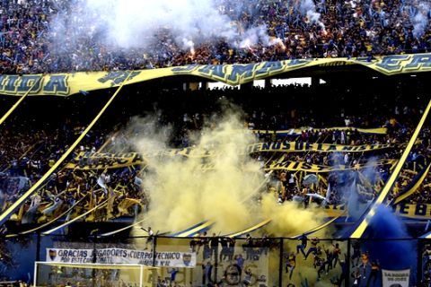 Boca Juniors' fans fill their team's home stadium Alberto J. Armando, also known as "La Bombonera," before the start of an Argentine first division match between Boca Juniors and Union de Santa Fe, in Buenos Aires, Argentina, Sunday, June 25, 2017. (AP Photo/Agustin Marcarian)