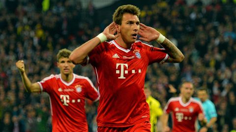 LONDON, ENGLAND - MAY 25:  Mario Mandzukic of Bayern Muenchen celebrates after scoring a goal during the UEFA Champions League final match between Borussia Dortmund and FC Bayern Muenchen at Wembley Stadium on May 25, 2013 in London, United Kingdom.  (Photo by Shaun Botterill/Getty Images)