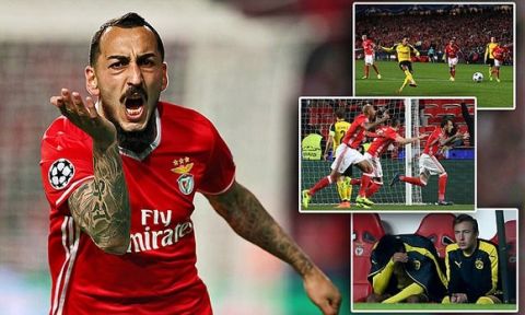LISBON, PORTUGAL - FEBRUARY 14: Benfica's forward Kostas Mitroglou from Greece celebrates Benfica goal during SL Benfica v Borussia Dortmund - UEFA Champions League Round of 16: First Leg  match at Estadio da Luz on February 14, 2017 in Lisbon, Portugal.  (Photo by Carlos Rodrigues/UEFA via Getty Images)