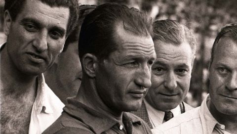 FILE-Italian cycling legend Gino Bartali is shown in this July 1953 file photo after completing the last stage of the Tour de France race.  Bartali died at his home near Florence, Friday, May 5, 2000. He was 86.  (AP Photo/files)