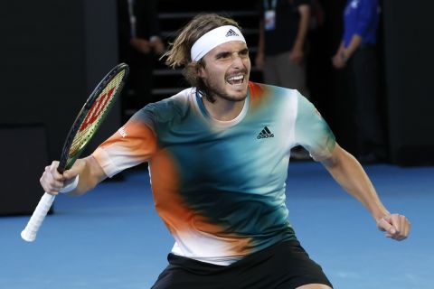 Ο Τσιτσιπάς πανηγυρίζει πόντο κόντρα στον Περ στο Australian Open