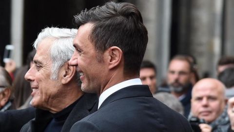 Former AC Milan and Italy national team player Paolo Maldini (r), and italian actor Teo Teocoli (l), at the funeral of former Italy coach and AC Milan captain Cesare Maldini, who died aged 84 at the weekend, in Saint Ambrose Basilica, Milan, 05 April 2016. Cesare Maldini, father of Paolo, helped Milan win four Serie A titles between 1954 and 1962 and was the captain of the team that won the 1963 European Cup. He was also in charge of the Azzurri at the 1998 World Cup in France. ANSA/ DANIEL DAL ZENNARO