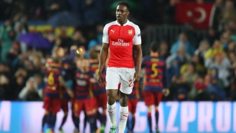 "BARCELONA, SPAIN - MARCH 16: Danny Welbeck of Arsenal reacts after Barcelona's first goal during the UEFA Champions League round of 16, second Leg match between FC Barcelona and Arsenal FC at Camp Nou on March 16, 2016 in Barcelona, Spain.  (Photo by Richard Heathcote/Getty Images)"