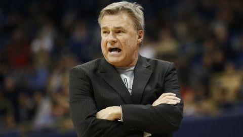 Marshall head coach Dan D'Antoni yells from the bench against Pittsburgh during the first half of an NCAA college basketball game in Pittsburgh on Wednesday, Dec. 28, 2016. (AP Photo/Jared Wickerham)