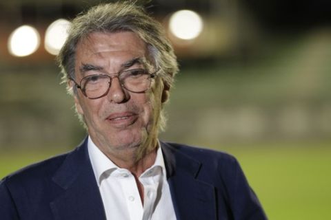 Inter Milan president Massimo Moratti attends a friendly soccer match between Inter Milan and Chievo at Brianteo stadium in Monza,  Italy, Saturday, Aug.27, 2011.(AP Photo/Luca Bruno)
