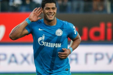 ST. PETERSBURG, RUSSIA - MAY 04: Hulk of FC Zenit St. Petersburg celebrates a goal during the Russian Football League Championship match between FC Zenit St. Petersburg and FC Alania Vladikavkaz at the Petrovsky stadium on May 4, 2013 in St. Petersburg, Russia. (Photo by Mike Kireev/Epsilon/Getty Images)