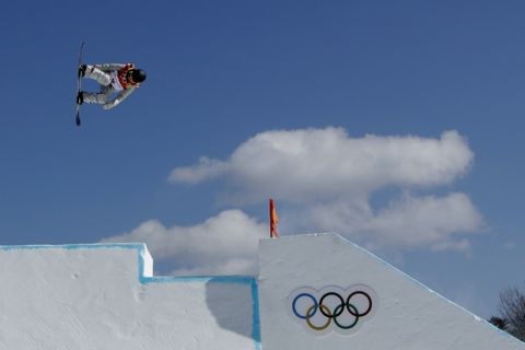 Hailey Langland, of the United States, jumps during the women's slopestyle final at Phoenix Snow Park at the 2018 Winter Olympics in Pyeongchang, South Korea, Monday, Feb. 12, 2018. (AP Photo/Gregory Bull)