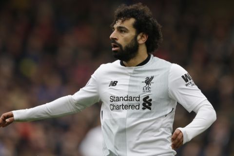 Liverpool's Mohamed Salah in action during their English Premier League soccer match between Crystal Palace and Liverpool at Selhurst Park stadium in London, Saturday, March, 31, 2018. (AP Photo/Alastair Grant)