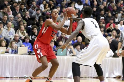 Crossroads School's Shareef O'Neal #23 in action against Cambridge Rindge and Latin during a high school basketball game at the 2017 Hoophall Classic on Saturday, January 14,, 2017, in Springfield, MA.. Cambridge Rindge and Latin won. (AP Photo/Gregory Payan)