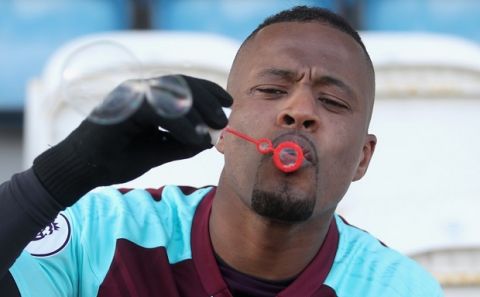 ROMFORD, ENGLAND - FEBRUARY 07:  West Ham United Unveil New Signing Patrice Evra at Rush Green on February 7, 2018 in Romford, England.  (Photo by West Ham United FC/West Ham United via Getty Images) *** Local Caption *** Patrice Evra