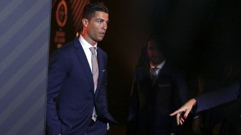 Portugal's Cristiano Ronaldo arrives to attend the Portuguese Federation soccer awards ceremony in Estoril, outside Lisbon, Monday, March 20, 2017. (Armando Franca)