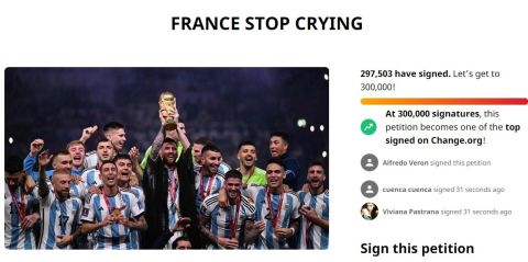 Μουντιάλ 2022: Οι Αργεντινοί συγκεντρώνουν υπογραφές για να "σταματήσει η Γαλλία να κλαίει" και τους ξεπέρασαν
