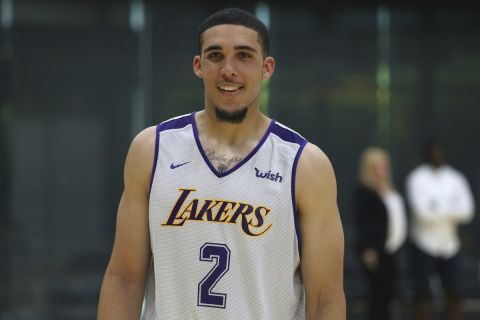 LiAngelo Ball participates in a pre-draft workout at the Los Angeles Lakers' NBA basketball facility in El Segundo, Calif., Tuesday, May 29, 2018. (AP Photo/Reed Saxon)