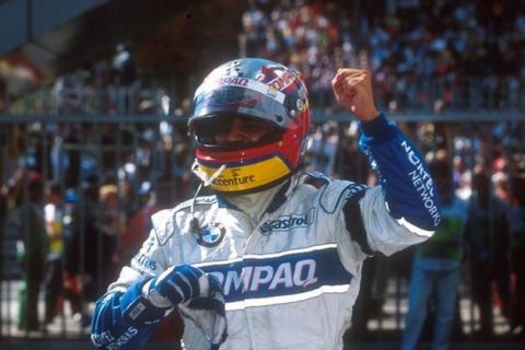 2001 Italian Grand Prix.
Monza, Italy.
14-16 September 2001.
Juan-Pablo Montoya (Williams BMW) celebrates his maiden Grand Prix win in parc ferme.
Ref-01 ITA 21.
World Copyright - LAT Photographic