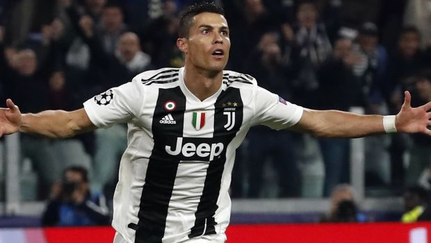 Juventus forward Cristiano Ronaldo celebrates after scoring his side's opening goal during the Champions League group H soccer match between Juventus and Manchester United at the Allianz stadium in Turin, Italy, Wednesday, Nov. 7, 2018. (AP Photo/Antonio Calanni)
