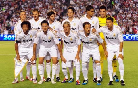 Real Madrid lineup for a team photo ahead of their match against CD Guadalajara at Qualcomm Stadium on July 20, 2011 in San Diego, California. AFP PHOTO/Frederic J.BROWN (Photo credit should read FREDERIC J. BROWN/AFP/Getty Images)