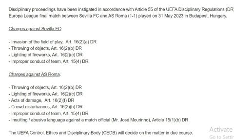 Το κατηγορητήριο της UEFA για Σεβίλλη και Ρόμα