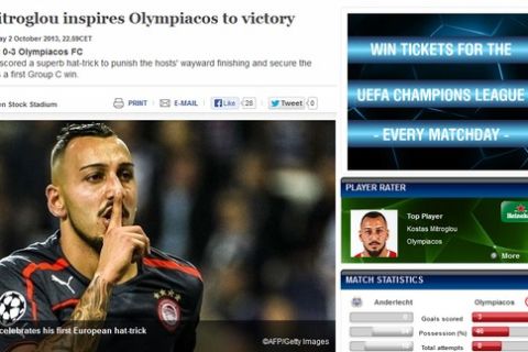 Τα ξένα ΜΜΕ για τον θρίαμβο του Ολυμπιακού