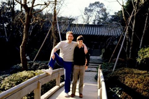 Nottingham Forest Manager Brian Clough with his son Nigel in Tokyo   