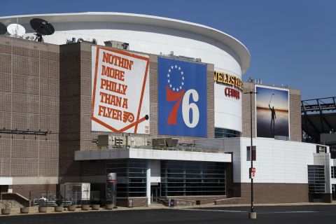 FILE - This is a March 14, 2020, file photo showing the Wells Fargo Center, home of the Philadelphia Flyers NHL hockey team and the Philadelphia 76ers NBA basketball team. The Philadelphia Flyers and 76ers are set to offer refunds or credits for unplayed regular-season games at their shared arena because of the coronavirus pandemic. 
While neither the NHL or NBA has officially canceled the remainder of the season, or decided when and where the season may resume, both organizations on Tuesday, May 5, 2020,  decided to address the ticket status for games scheduled for the Wells Fargo Center. (AP Photo/Matt Slocum, File)