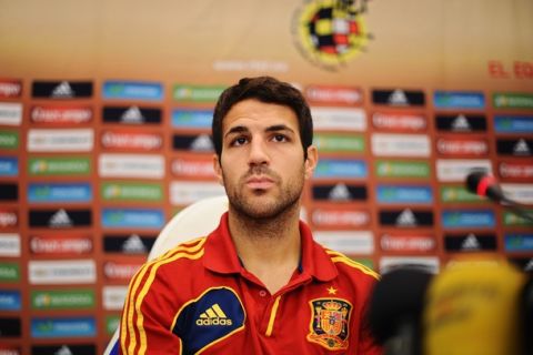 KIEV, UKRAINE - JUNE 29:  Cesc Fabregas of Spain listens to questions from the media during a press conference ahead of the UEFA EURO 2012 final match against Italy on June 29, 2012 in Kiev, Ukraine.  (Photo by Jasper Juinen/Getty Images)