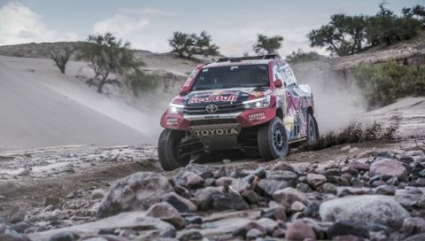 Nasser Al-Attiyah (QAT) of Toyota Gazoo Racing SA races during stage 11 of Rally Dakar 2018 from Belen to Chilecito, Argentina on January 17, 2018.