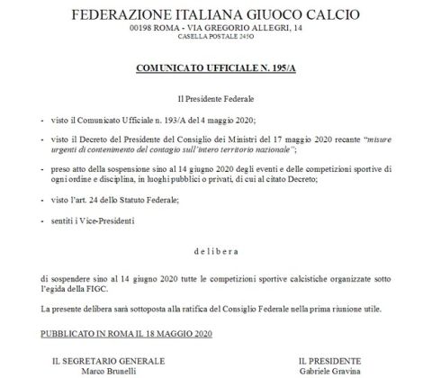 Serie A: Χωρίς μπάλα η Ιταλια μέχρι και τις 14 Ιουνίου