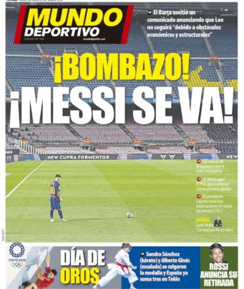 Το πρωτοσέλιδο της Mundo Deportivo την επόμενη μέρα από το διαζύγιο του Μέσι με την Μπαρτσελόνα