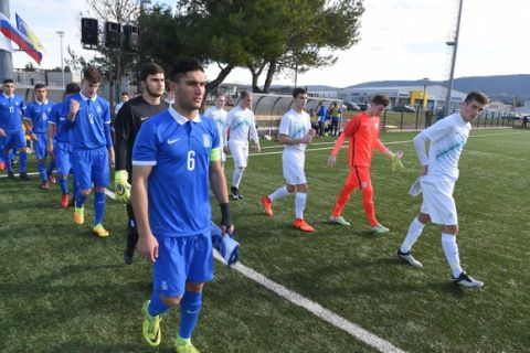 Soccer/Football, Dekani, Friendly match (Slovenia U17 - Greece U17), Team Slovenia, 07-Feb-2017, (Photo by: Tit Kosir / M24.si)