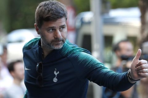 Tottenham's Mauricio Pochettino arrives at his hotel in Madrid, Spain, Wednesday, May 29, 2019. Madrid will be hosting the final again after nearly a decade, but the country's streak of having at least one team playing for the European title ended this year after five straight seasons, giving home fans little to cheer for when Tottenham faces Liverpool at the Wanda Metropolitano Stadium on Saturday. (AP Photo/Bernat Armangue)