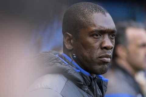 Deportivo's coach Clarence Seedorf appears during a Spanish La Liga soccer match between Deportivo and Barcelona at the Riazor stadium in A Coruna, Spain, Sunday, April 29, 2018. (AP Photo/Lalo R. Villar)