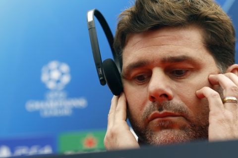 Tottenham's manager Mauricio Pochettino listens to a question during a press conference prior to the Champions League group B soccer match between Red Star and Tottenham, in Belgrade, Serbia, Tuesday, Nov. 5, 2019. Tottenham will face Red Star on Wednesday, Nov. 6. (AP Photo/Darko Vojinovic)