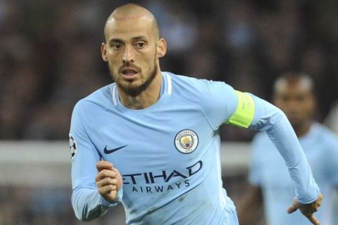 Manchester City's David Silva during the Champions League Group F soccer match between Manchester City and Shakhtar Donetsk at Etihad stadium, Manchester, England, Tuesday, Sept. 26, 2017. (AP Photo/Rui Vieira)