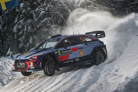 Thierry Neuville (BEL) performs during FIA  World Rally Championship 2018 in Torsby, Sweden on 15.02.2018 // Jaanus Ree/Red Bull Content Pool // AP-1USAMKZH52111 // Usage for editorial use only // Please go to www.redbullcontentpool.com for further information. // 
