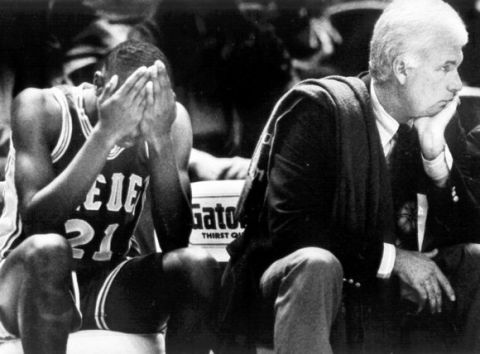 Dino Vournas STAFF File Photo Review Sports

Mt. Eden High School basketball coach Ron Benevides watches his team lose in this March 14, 1992 file photo.