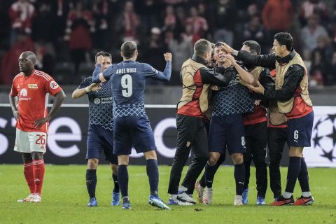 Οι παίκτες της Μπράγκα πανηγυρίζουν γκολ κόντρα στην Ουνιόν για τη φάση των ομίλων του Champions League 2023-2024 στο Ολυμιπακό Στάδιο Βερολίνου | Τρίτη 3 Οκτωβρίου 2023